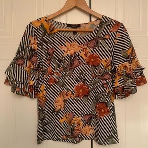 Striped Ruffle Cap Sleeve Top